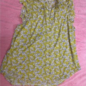 MELLODAY Yellow and Gray Floral Blouse